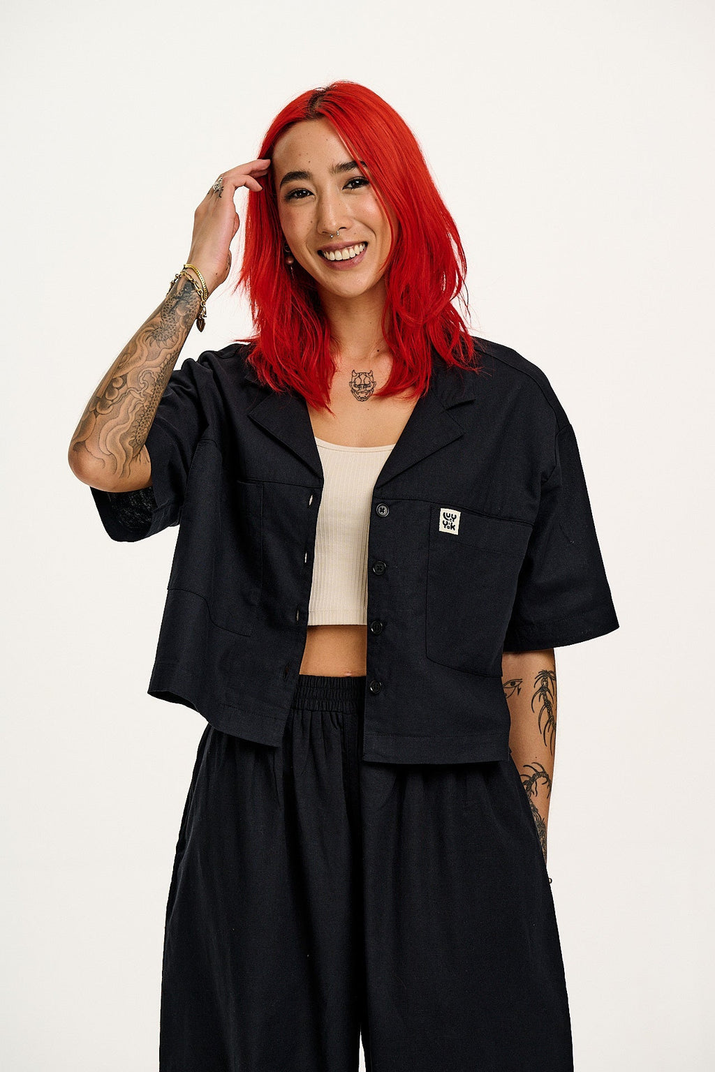 Alfie - Cotton & Linen Shirt in Black