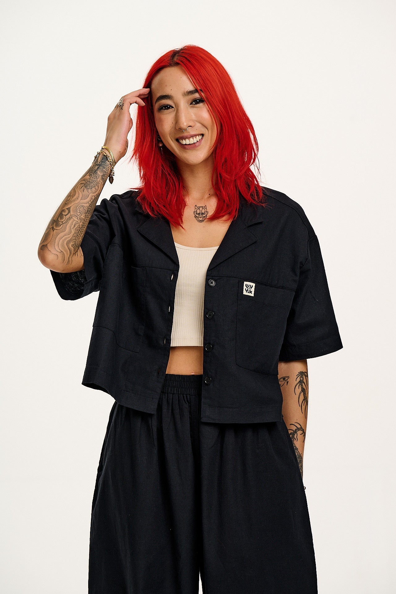 Alfie - Cotton & Linen Shirt in Black