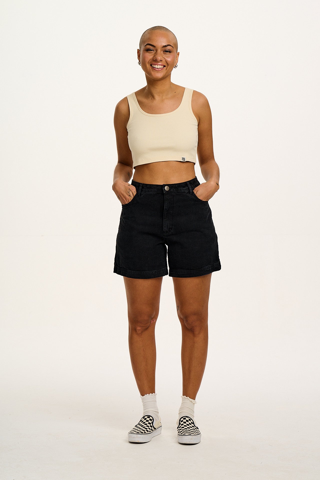 Lexi - High Waist Denim Shorts in Washed Black