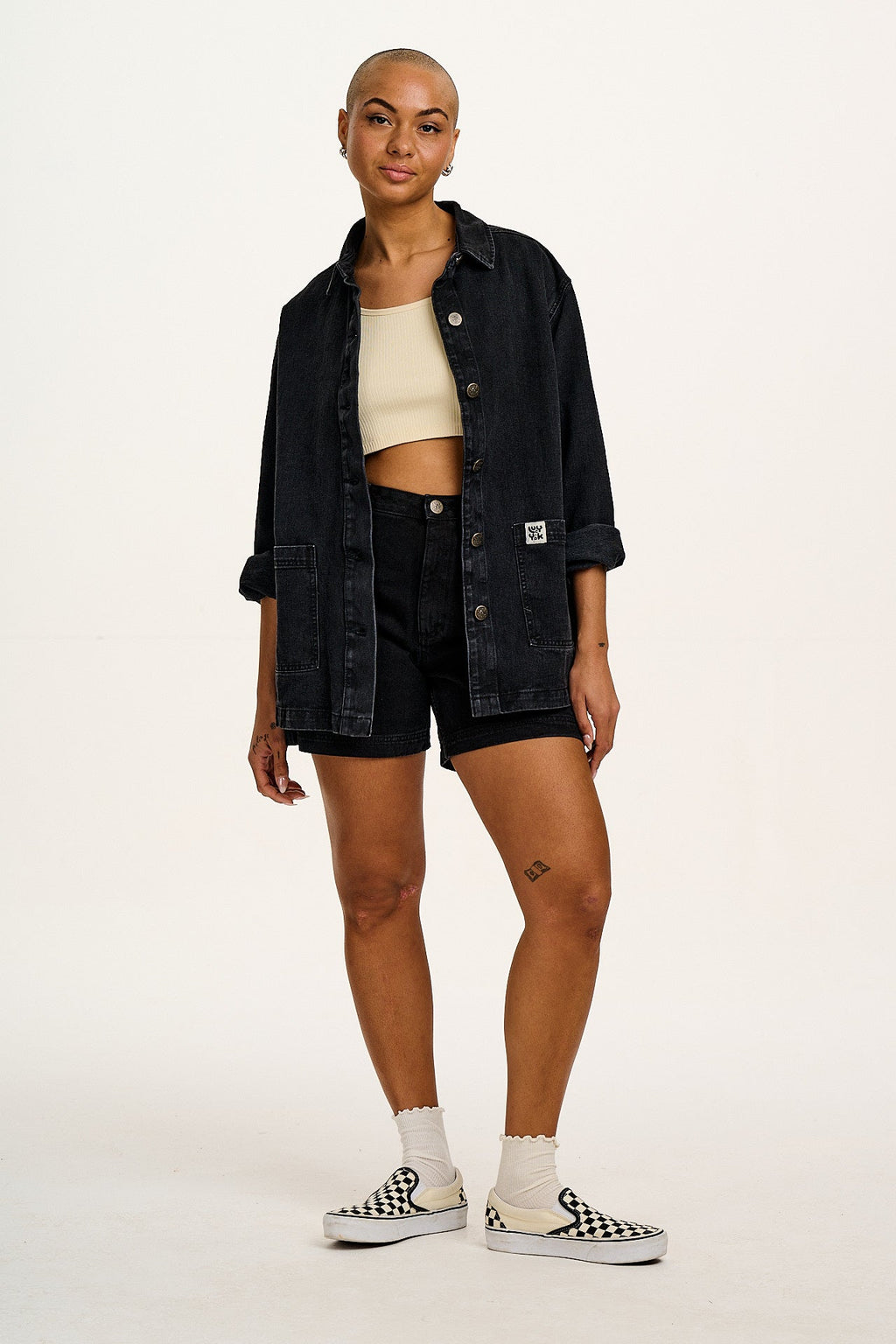 Lexi - High Waist Denim Shorts in Washed Black