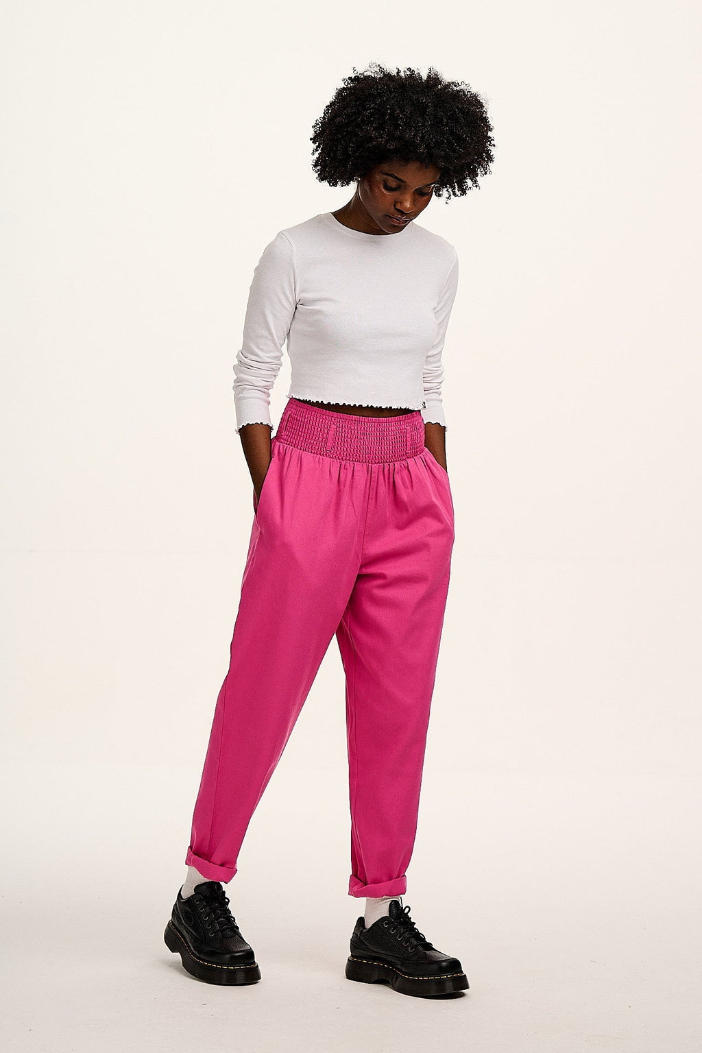 Alexa - Cotton Trousers in Mulberry Pink