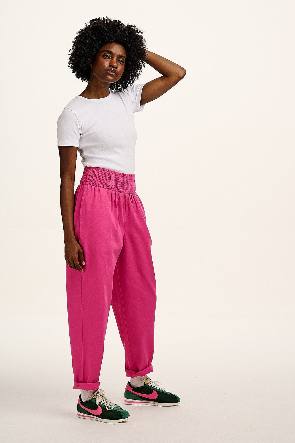 Alexa - Cotton Trousers in Mulberry Pink