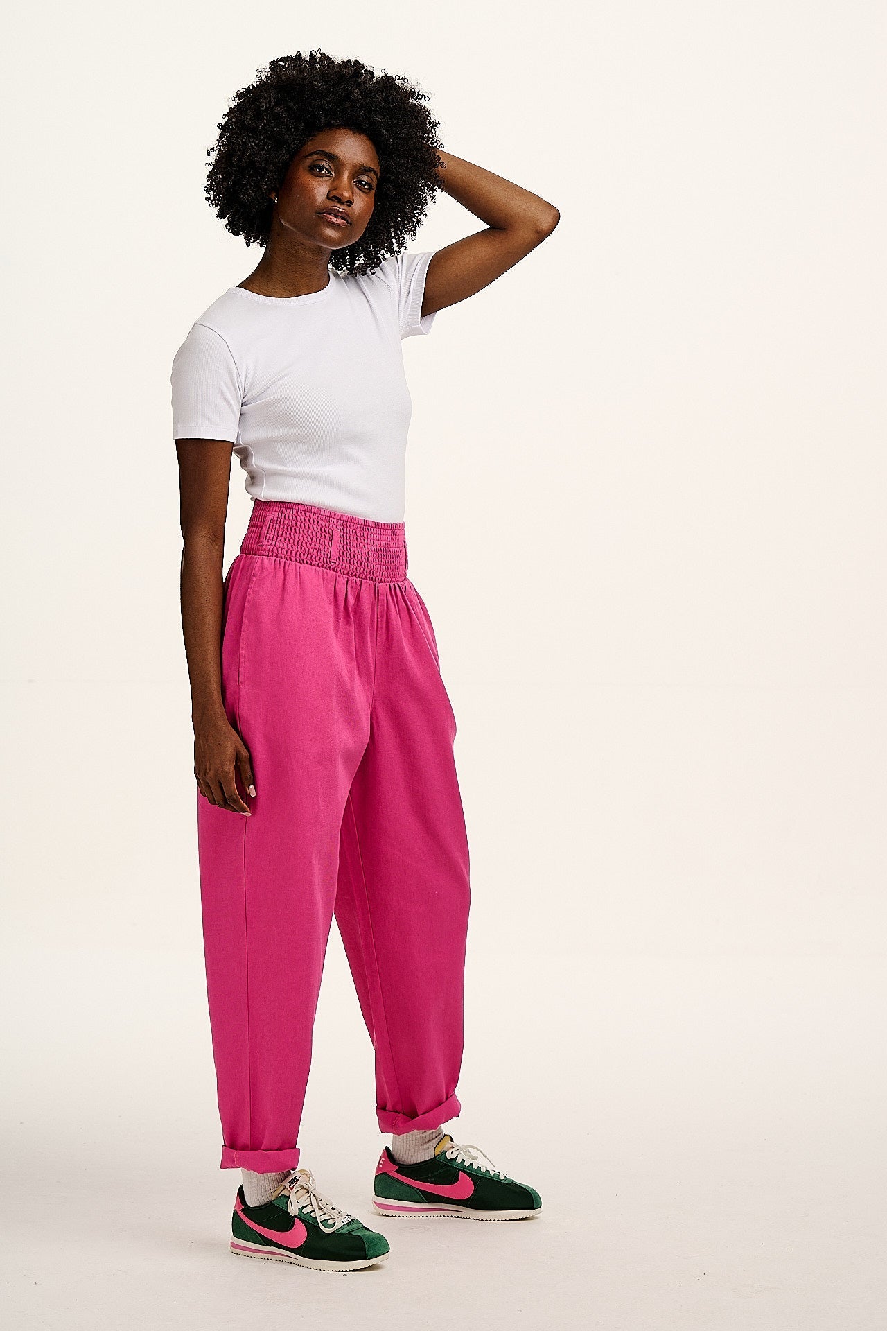 Alexa - Cotton Trousers in Mulberry Pink