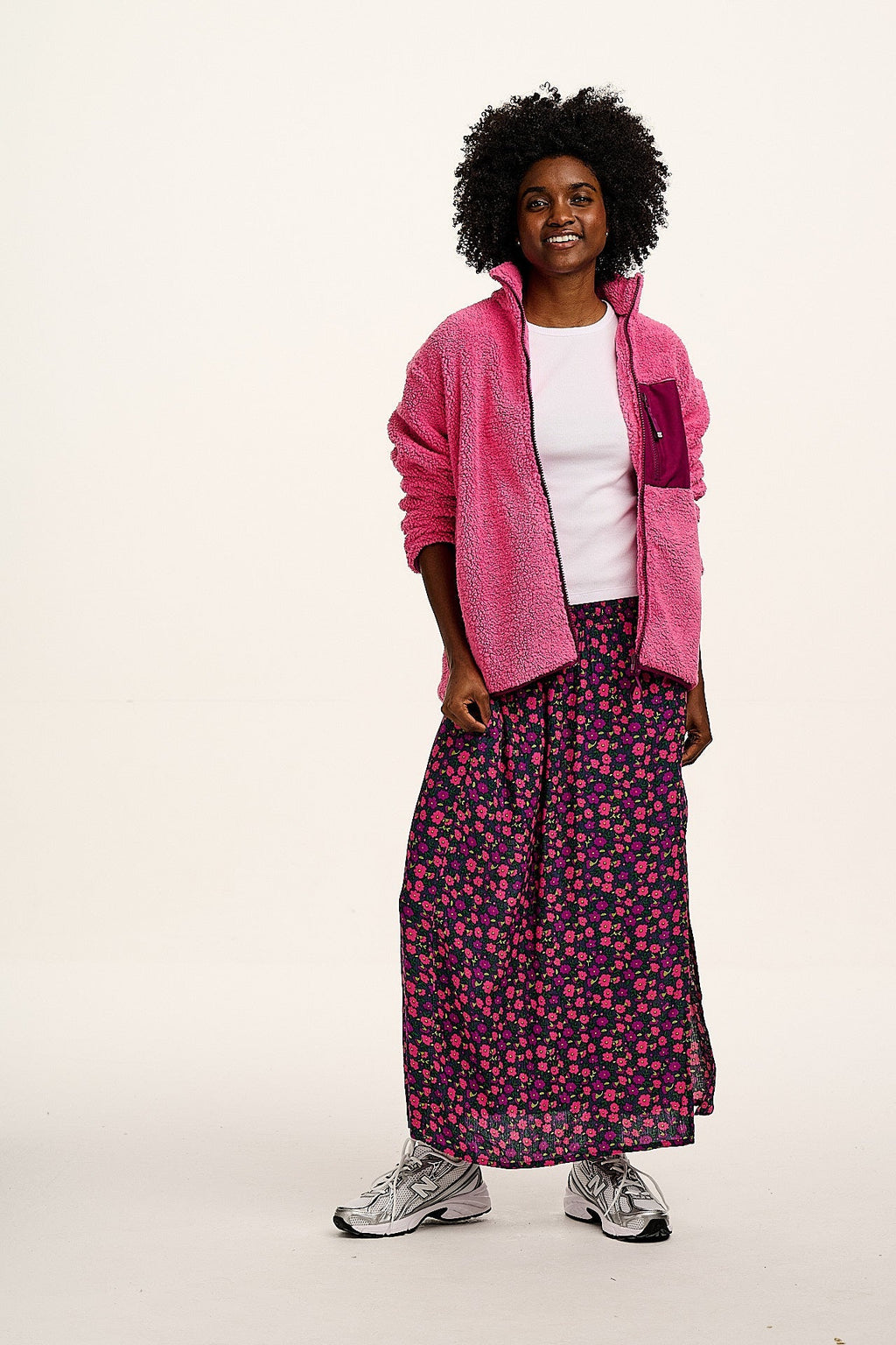 Poppy - Elasticated Waist Skirt in Purple Ditsy Floral Print