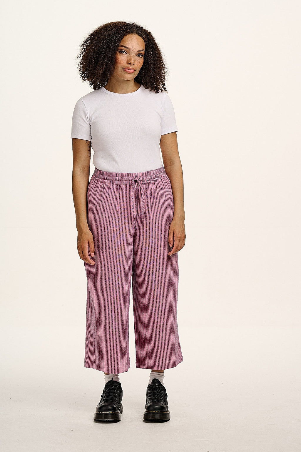 Chuck  - Wide Leg Cotton Trousers in Pink & Blue Stripe