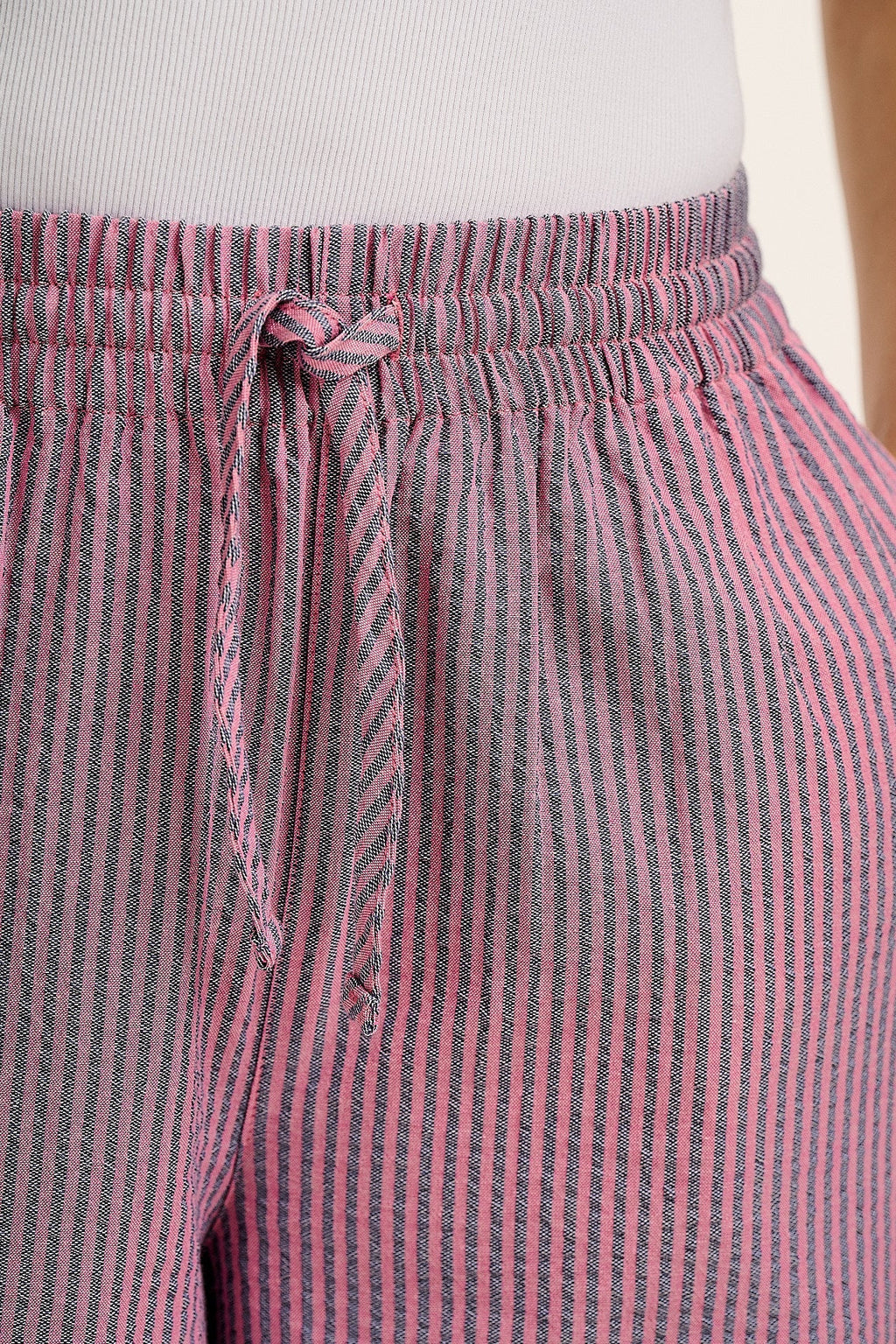 Chuck  - Wide Leg Cotton Trousers in Pink & Blue Stripe