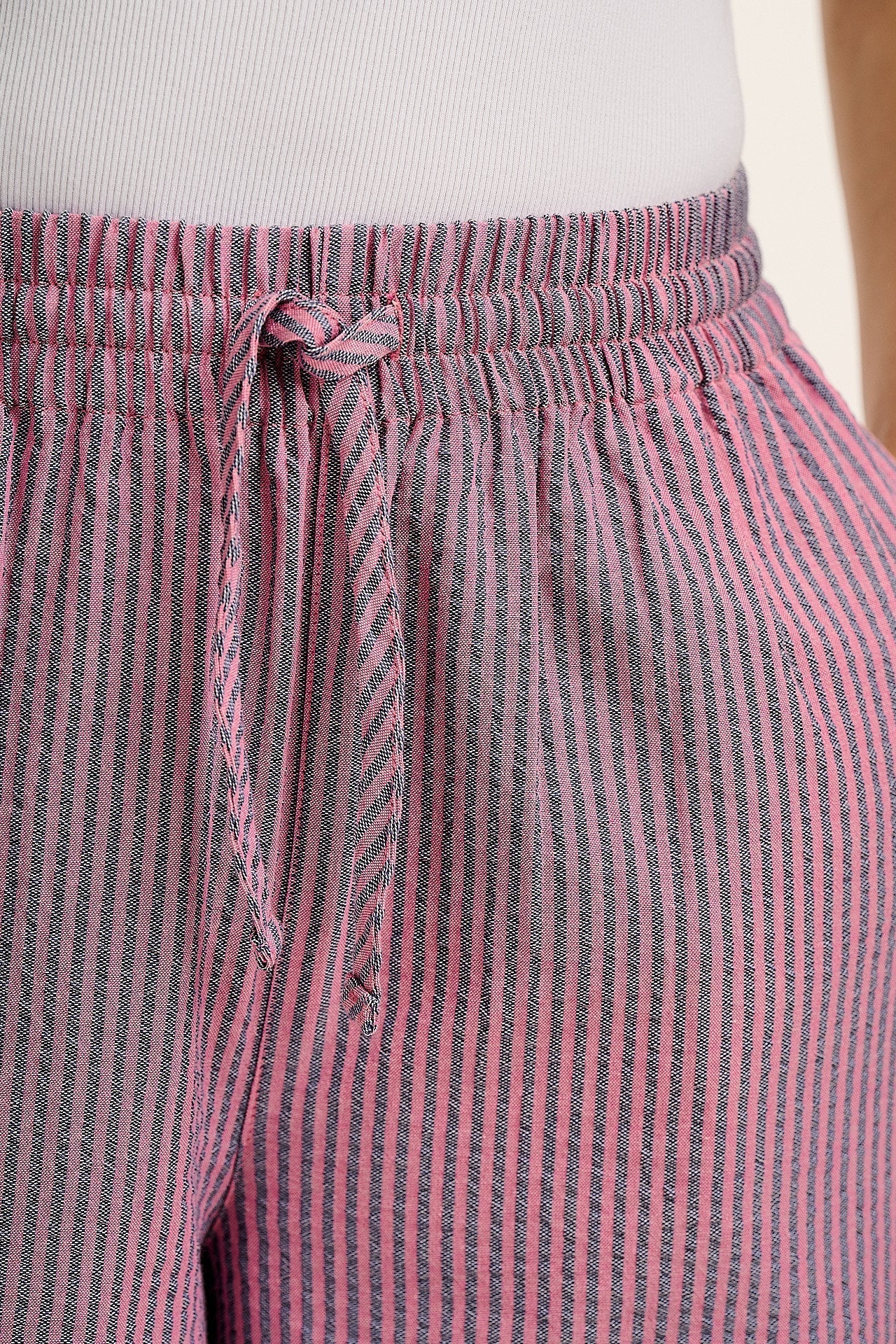 Chuck  - Wide Leg Cotton Trousers in Pink & Blue Stripe