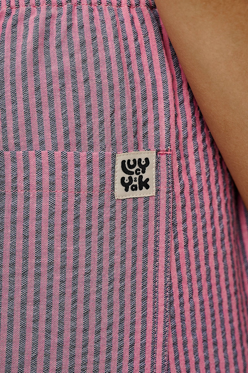 Chuck  - Wide Leg Cotton Trousers in Pink & Blue Stripe