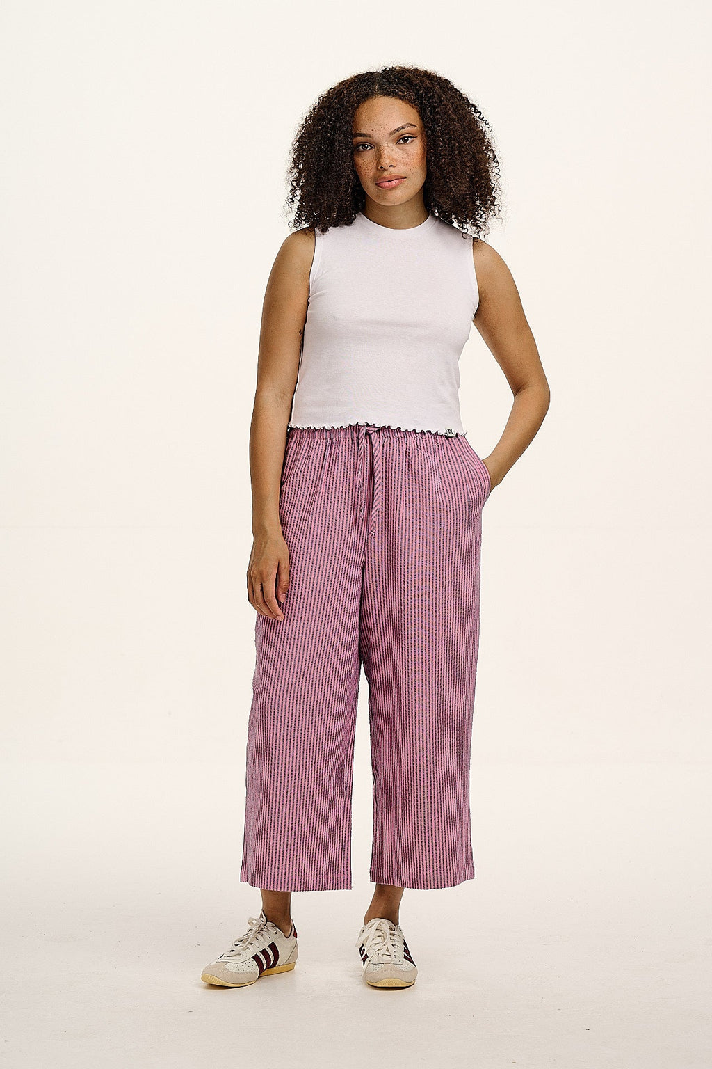 Chuck  - Wide Leg Cotton Trousers in Pink & Blue Stripe