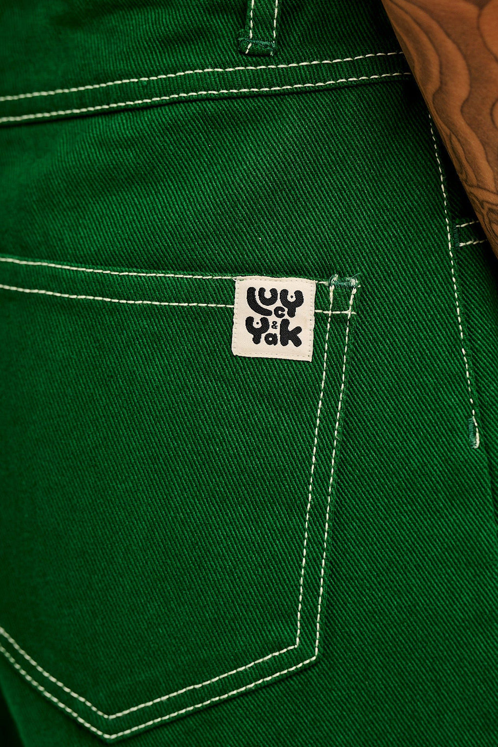 Carter - High Waisted Jeans in Green Contrast Stitch