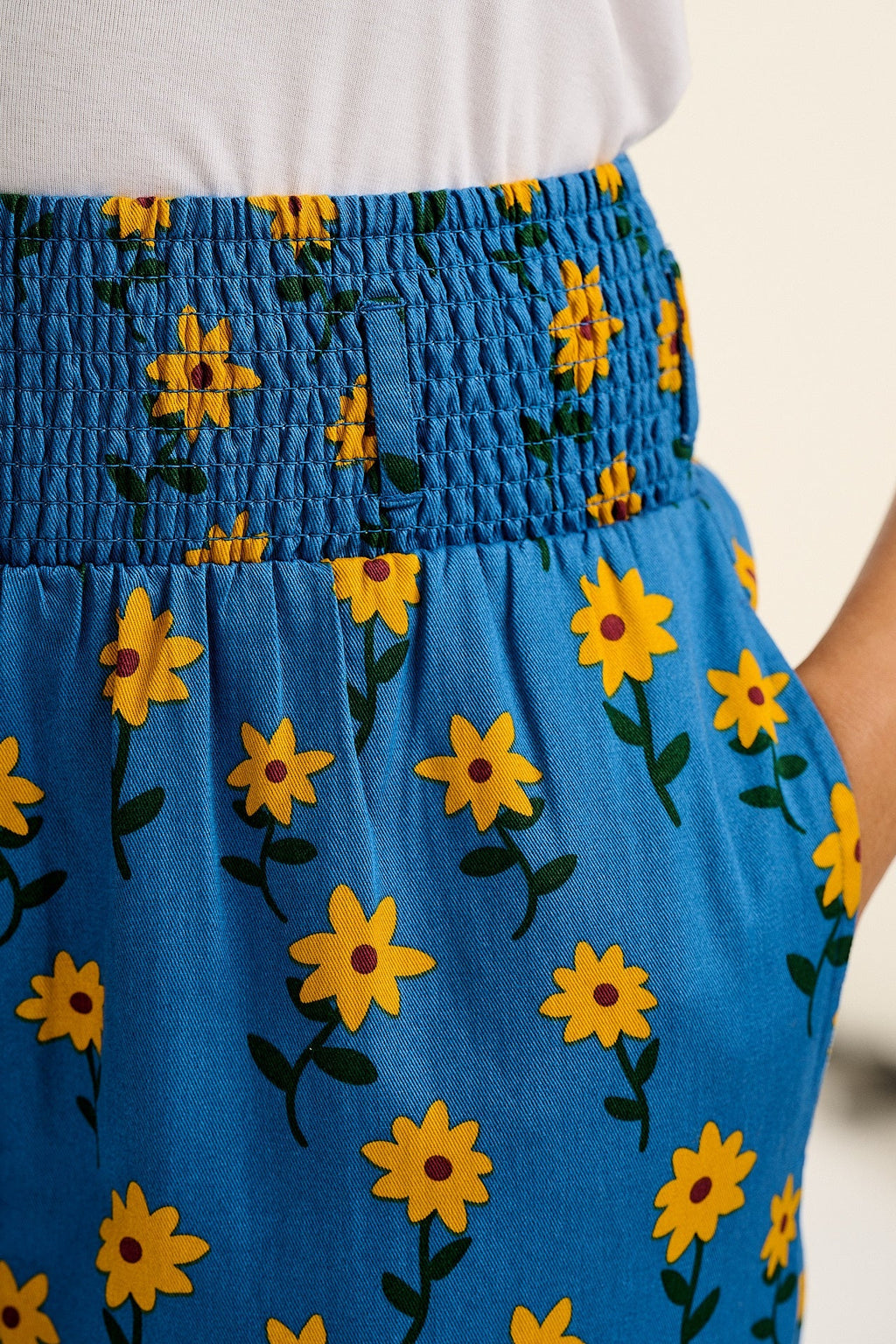 Alexa - Cotton Trousers in Blue Sunflowers Print