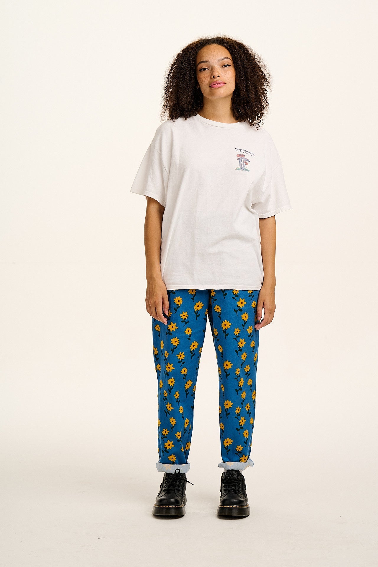 Alexa - Cotton Trousers in Blue Sunflowers Print